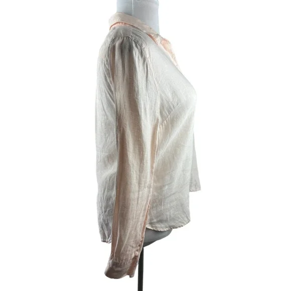 Garnet Hill Linen Button Up Pocket Shirt Light Pink Sheer Long Sleeve Size 12 - Picture 10 of 16